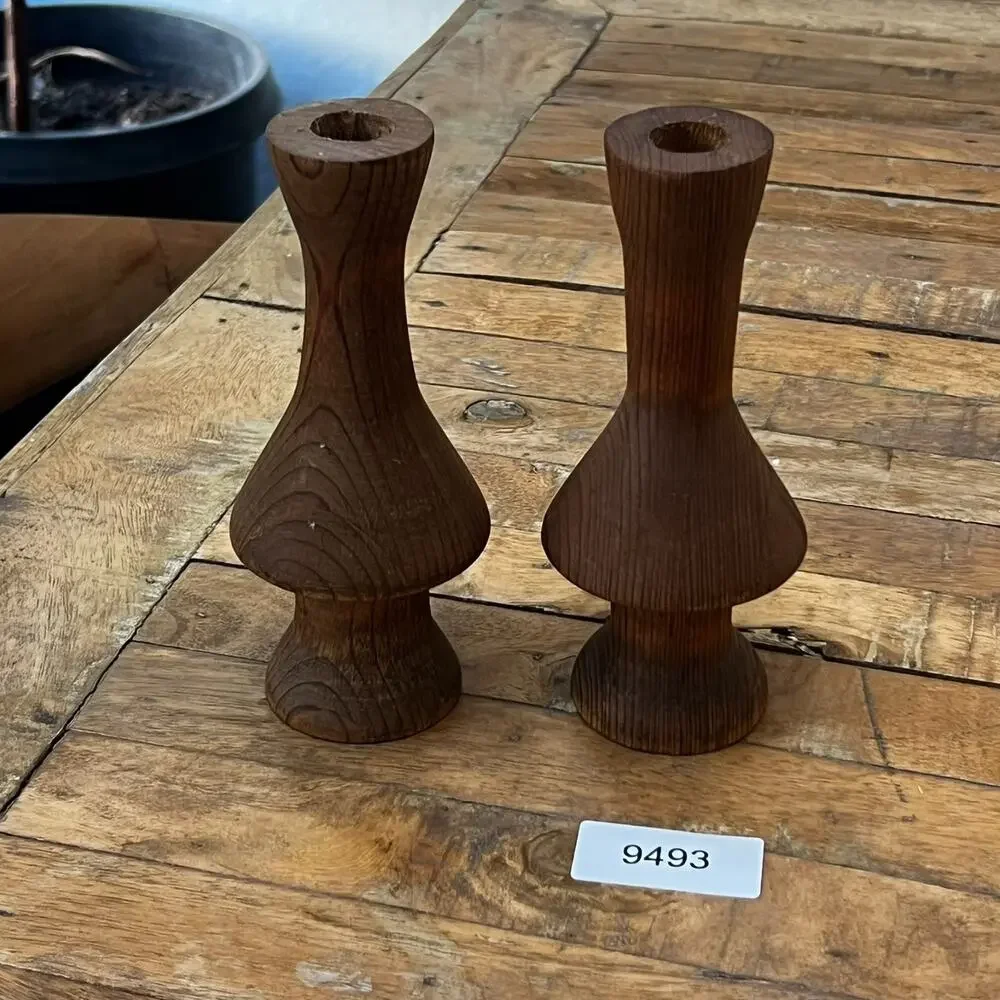 Hand Turned Wood Candlestick Holders Tapered 6.5